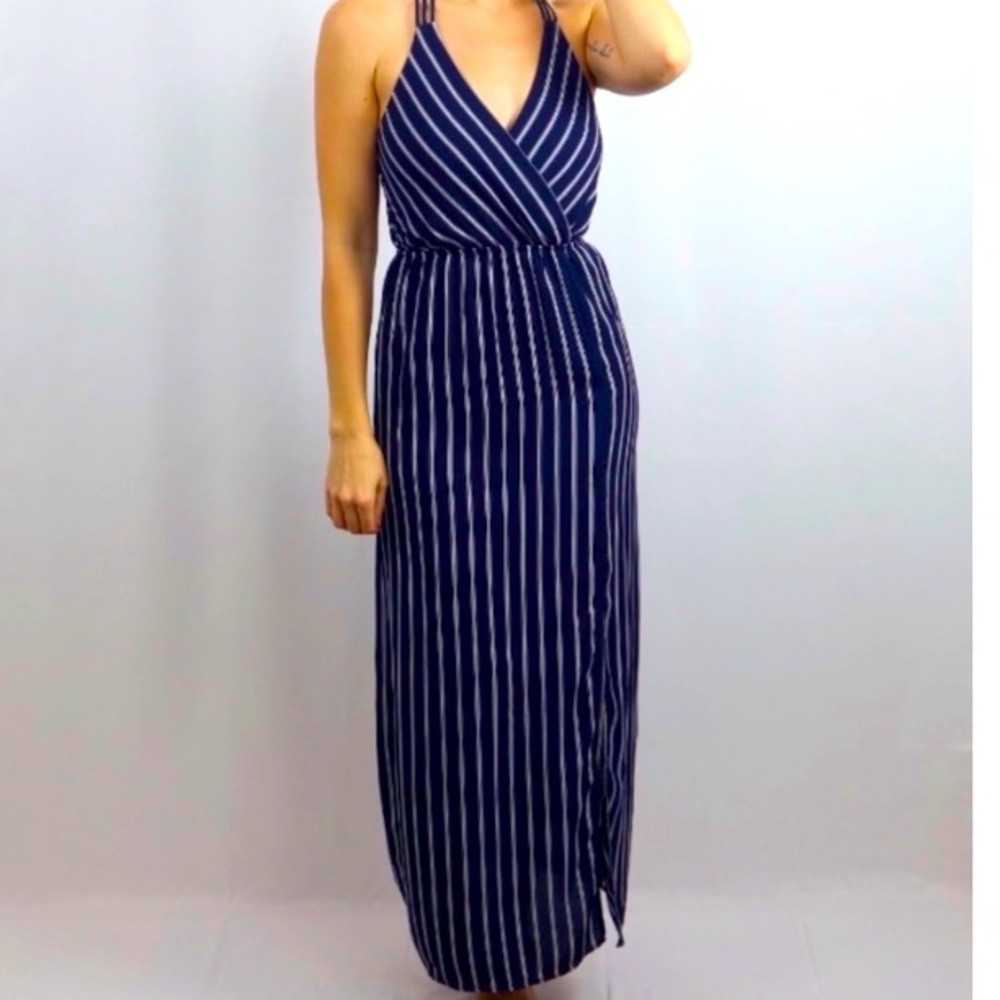 Monteau Navy Blue and White Maxi Dress Size M